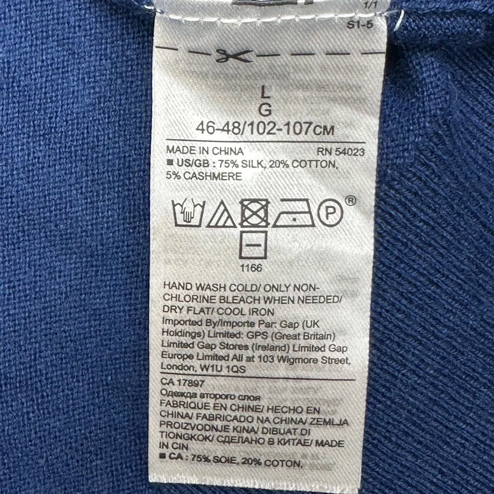 Banana Republic Sweater Mens Large Blue Silk Cotton Cashmere V Neck Pullover